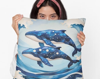 海の生き物クッションカバーセット：カメとクジラの海をテーマにした