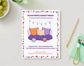 Girls Murder Mystery Slumber Party Game | Afdrukbare kit voor tienerslaapfeestje | Digitaal downloadmysteriespel voor een verjaardag van Tween of een leuk logeerpartijtje