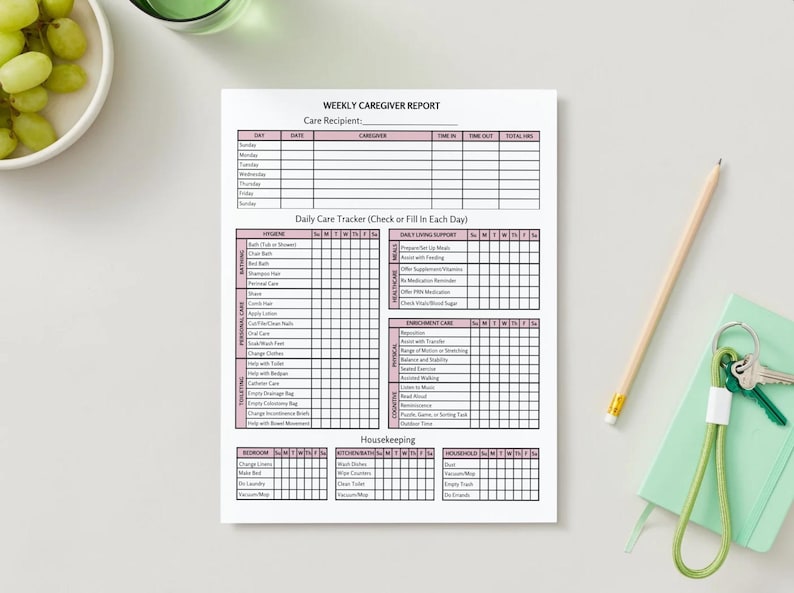 Editable Weekly Caregiver Report Template Bundle | Caregiver Daily Log ...