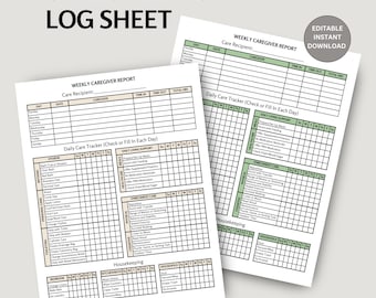 Bundel bewerkbare wekelijkse mantelzorgrapportsjabloon | Dagelijks logboek verzorger | Documentatie voor zorgverleners | Dagelijkse checklist voor verzorgers | Bewerkbaar logboek
