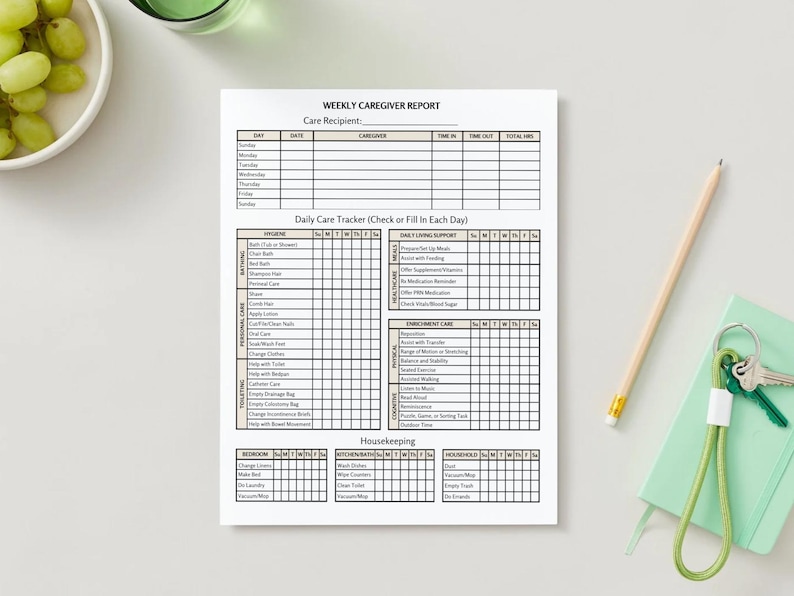 Editable Weekly Caregiver Report Template Bundle | Caregiver Daily Log ...