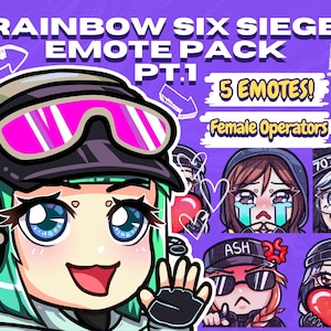 Rainbow Six Siege Emote Pack Pt.1, Twitch Emotes & Discord Stickers for Streamers, Female Operators , R6 Cute Chibi, 5 PNG, Instant Download