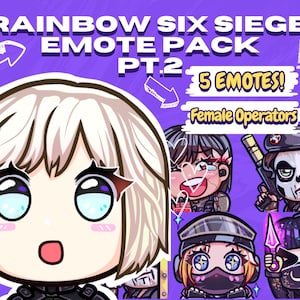 Rainbow Six Siege Emote Pack Pt.2, Twitch Emotes & Discord Stickers for Streamers, Female Operators , R6 Cute Chibi, 5 PNG, Instant Download