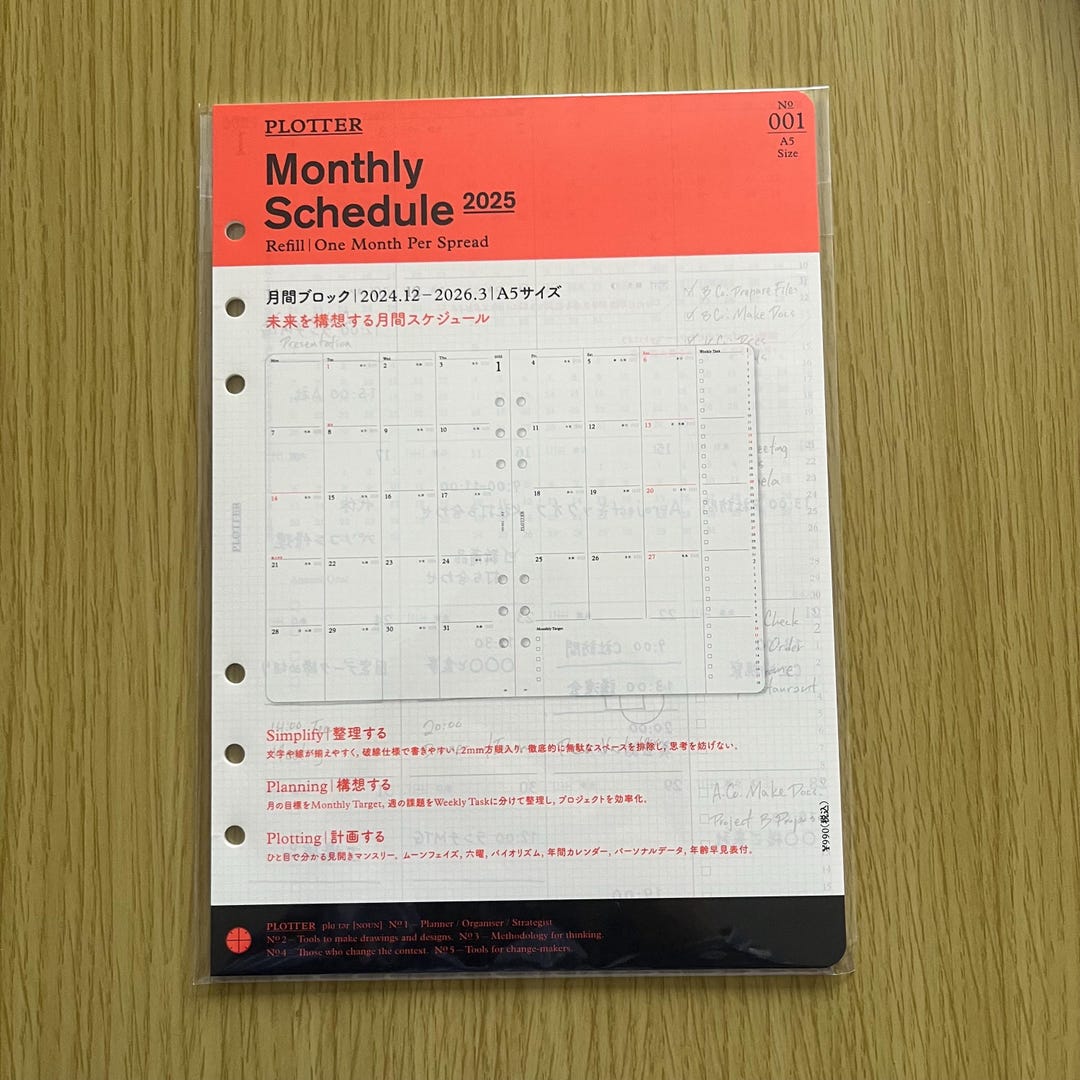 カレンダー・スケジュール PLOTTER Monthly Schedule Refill 2025 PLT0001 (A5 Size)