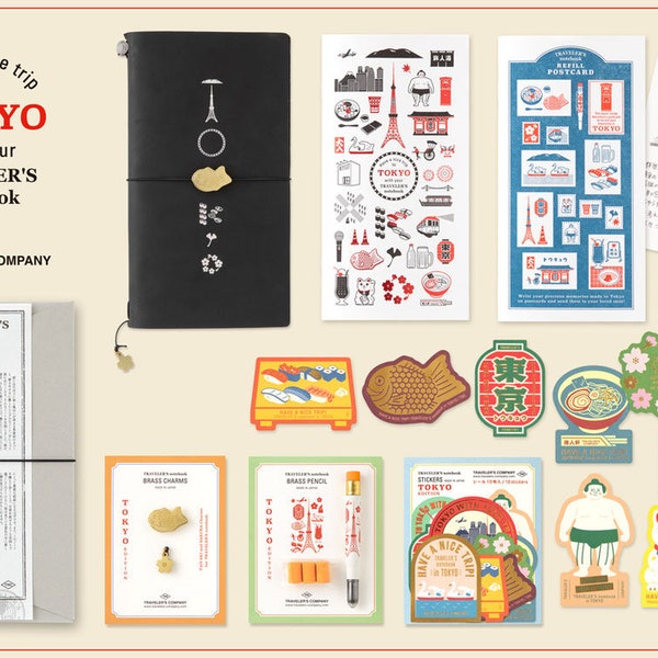 Japan TRC Travelers Notebook Tokyo Limit Edition Leather Cover Refills Brass Tag Charms