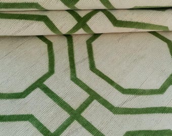 Handwoven Apple Green Oushak Rug: Turkish Wool Carpet, White Accents