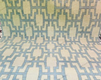 Ivory Blue Hand Knotted Wool Rug – Modern Geometric Oushak Area Carpet, Scandinavian Lattice Design Living Room Rug 8x10 9x12