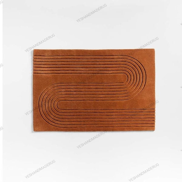 Hand Tufted | 8x10 Area Rugs Wool Terracotta Rugs | Designer Wool Rugs | 4x6 5 x7 5x8 9x12 Retro Area Rug