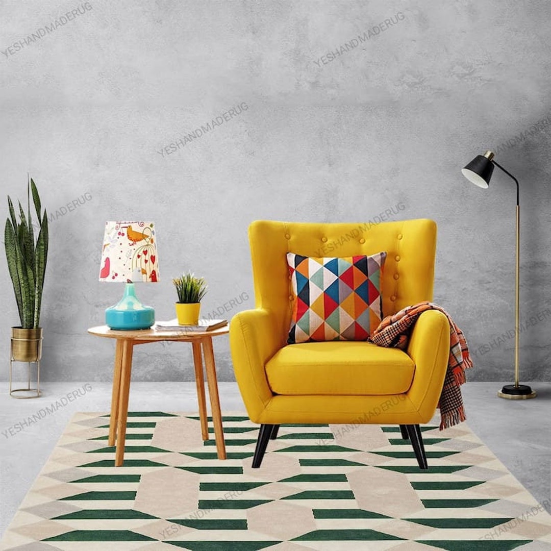 Emerald Green Tufted Rugs Faceted Tile Rugs 4x6 5x8 6x9 8x10 9x12 Wool ...