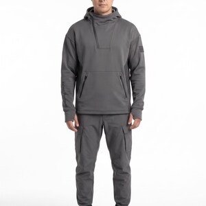 Xelent Huntgear Techwear Ninja Hoodie Smoke Grey Polartec Power Stretch Pro Asymmetric Cowl Neck Pullover