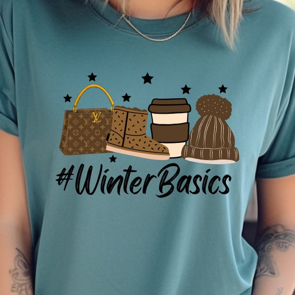Winter Basics Stanley Tumbler Inspired Belt Bag Beanie Boot PNG Sublimation Design Download DTF Shirt Sticker Idea Bougie Boojee