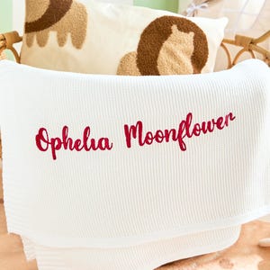 Embroidered Name Knit Blanket - Knitted Baby Name Blanket, Baby Name Blanket, Name Blanket for Girl,  Newborn gift, Stroller Blanket