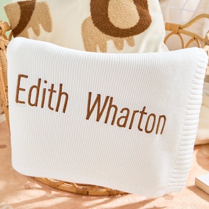 Embroidered Baby Blanket - Knitted Name Blanket, Newborn Cotton Blanket, Embroidery Gift for Baby Shower, Keepsake Gift for Baby
