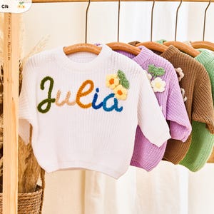 Embroidered Baby Sweatshirt - Custom Baby Knit Sweater, Baby Boy Name Sweater, Unique Baby Sweater, Baby Shower Gift, Baby Birthday Gifts