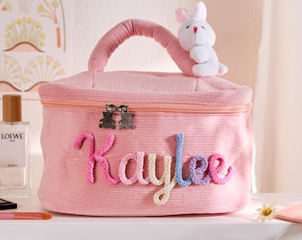 Adorable Personalized Makeup Bag for Teen Girls - Custom Name Embroidered Cotton Pouch with Bunny, Cute Surprise Gift, Gift for her