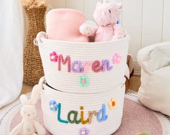 Panier bébé personnalisé en corde de coton : nom personnalisé, rangement pour chambre d'enfant