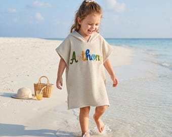 Custom Hand-Crocheted Name Hooded Baby Towel, Personalized Flower Beach Towel for Baby Girl Summer