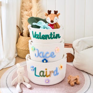 Custom Name Handmade Basket -  Newborn Monogrammed Basket, Cotton Rope Nursery Basket, Baby Woven Basket, New Baby Shower Basket