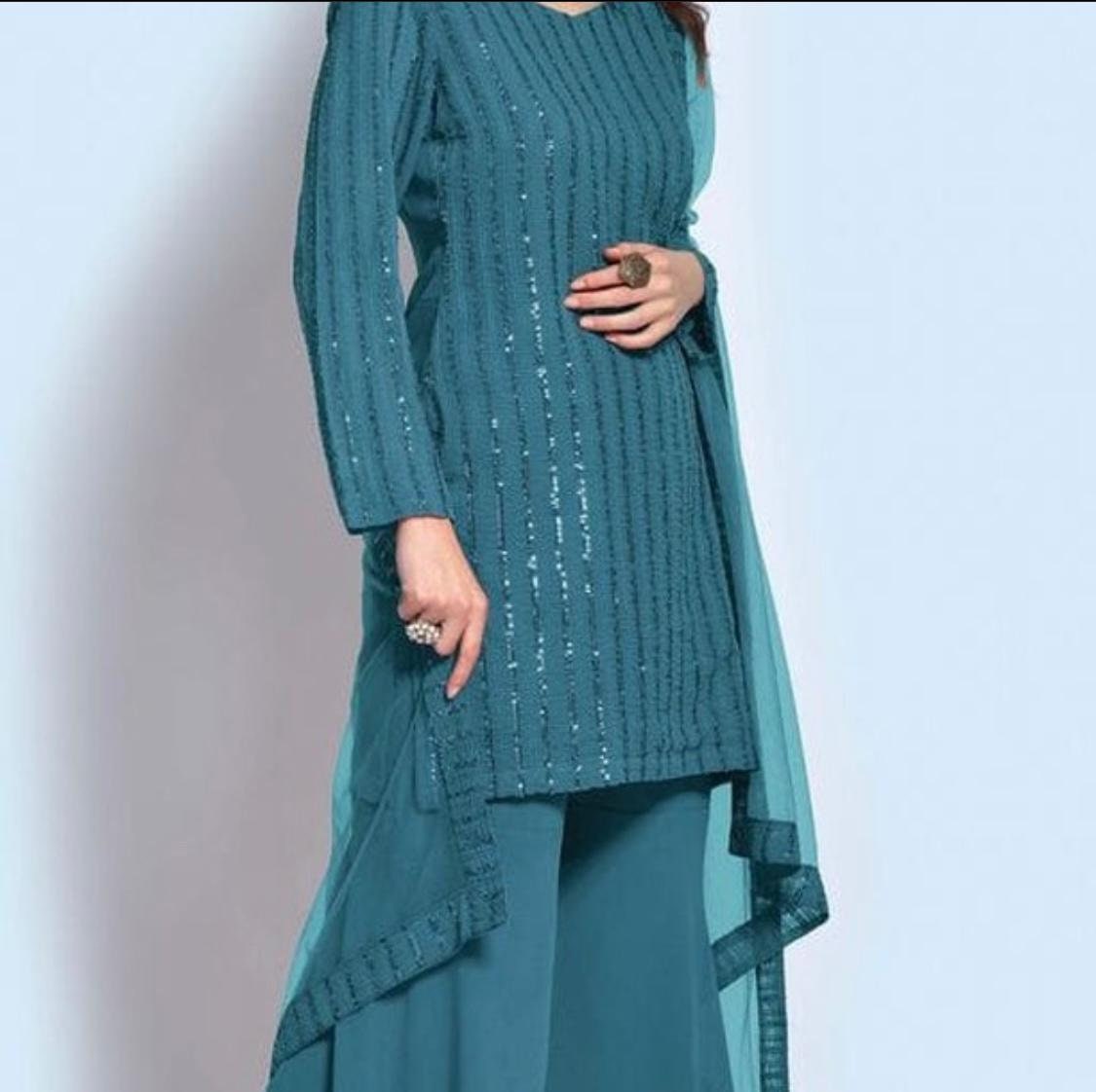Buy online Blue Self Design Kurta Sharara Set from ethnic wear for Women by  Mauka for ₹1649 at 53% off | 2024 Limeroad.com