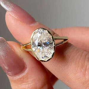 3 CT Oval Bezel Set Moissanite Ring Oval Split Shank Engagement Ring 14k Gold Wedding Ring Oval Unique Ring Anniversary Gift Promise Ring