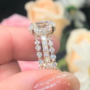 3 CT Oval Cut Moissanite Ring Set Hidden Halo Engagement Ring Set 14K Gold Wedding Ring Set Bridal Ring Set Anniversary Ring Set For Women