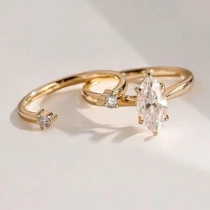 1 CT Marquise Cut Moissanite Diamond Ring Set Marquise Engagement Ring Set 14K Gold Wedding Ring Set Anniversary Ring Set For Women