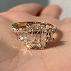 3.5 CT Emerald Cut Moissanite Ring Emerald Three stone Engagement Ring 14K Gold Wedding Ring Anniversary Gift For Her Proposal Ring