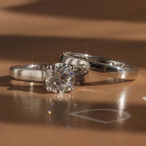 2 CT Round Cut Moissanite Engagement Ring Set Bridal Ring Set 14K White Gold Wedding Ring Set Anniversary Ring Set Gift For Her Promise Ring