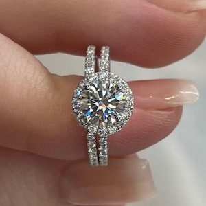 1 CT Round Cut Moissanite Engagement Ring Set 14K Gold Wedding Ring Round cut Diamond Matching Band Bridal Ring Set Anniversary Gift For Her