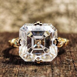 3 CT Asscher Cut Moissanite Engagement Ring 14K Gold Wedding Ring Asscher Solitaire Diamond Ring Anniversary Ring Gift for Her Promise Ring
