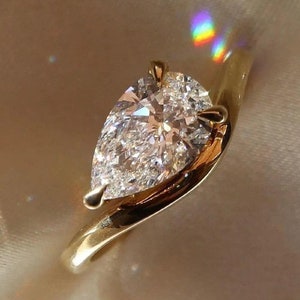 Anel de moissanite com corte de pêra de 3 CT, anel de noivado em forma de lágrima East West! Anel de casamento em ouro 4K, anel em forma de pêra, presente de aniversário, anel de promessa