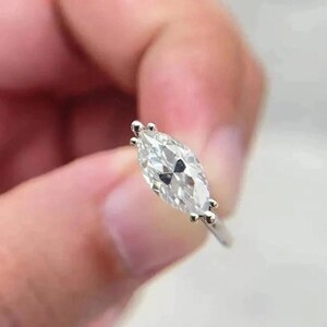 East West 1.5 CT Marquise Cut Moissanite Engagement Ring 14K White Gold Wedding Ring Marquise Horizontal Ring Anniversary Gift For Her