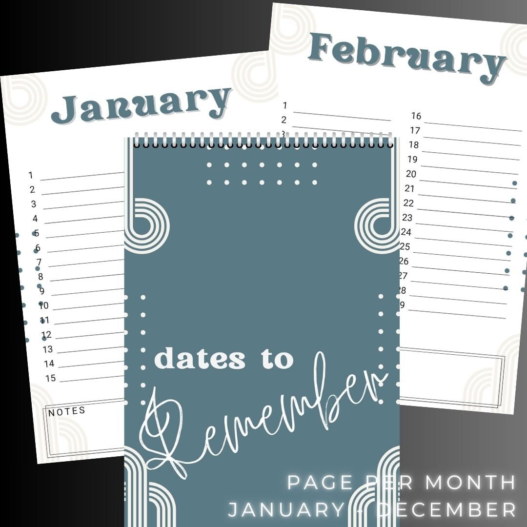 Printable BIRTHDAY CALENDAR Dates to Remember Calendar Etsy