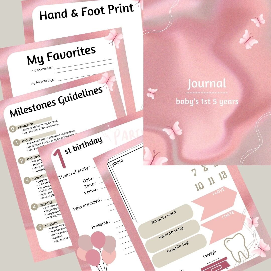 Printable Baby's 1ST 5 YEARS Journal Baby's Keepsakes , Baby's Photo ...