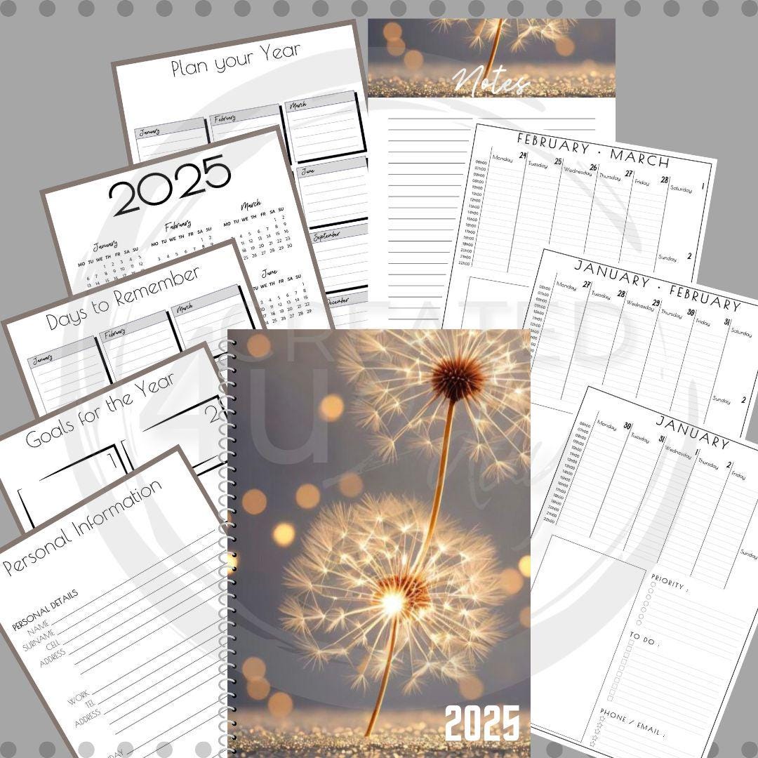 2025 DIARY PLANNER Printable PDF Planner Week to View Planner Student