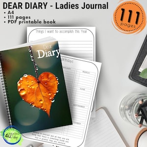 DEAR DIARY Journal, undated journal, A4 PDF printable journal, ladies & teenager diary, diary for me, ladies gift, bullet journal,