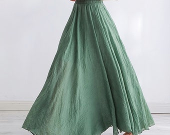 Cotton Linen Summer Skirt | Handmade Linen Skirt | Soft Flowing Skirt | Light Green Skirt | Beach Skirt | Summer Fashion | Gift For Her