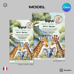 Invitation d'anniversaire Jungle - Sauvage, nature et aventurière, modifiable sur Canva.