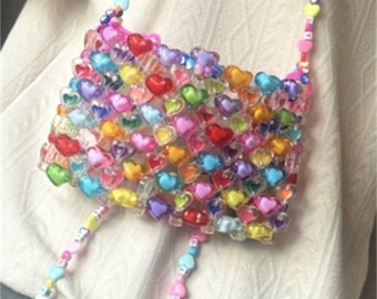 Handwoven Jelly Colorful Love Beaded Bead Bag Love Crossbody Bag.