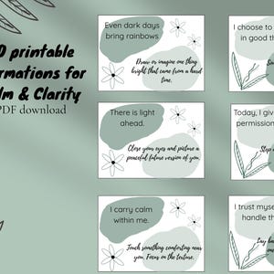 30 tarjetas de afirmaciones imprimibles, alivio de la ansiedad, calma mental, citas positivas de autocuidado, herramientas de diario digital de bienestar, PDF de afirmaciones digitales