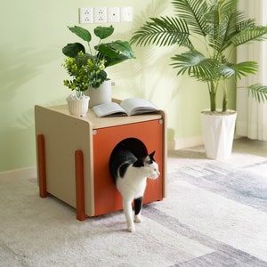 Poop Nest | Cat Litter box enclosure or condo & side table cabinet | by Shichic