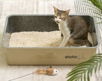 Marbleloo by Shichic | Non-Stick Teflon Steel Cat Litter Box | Durable & Hygienic