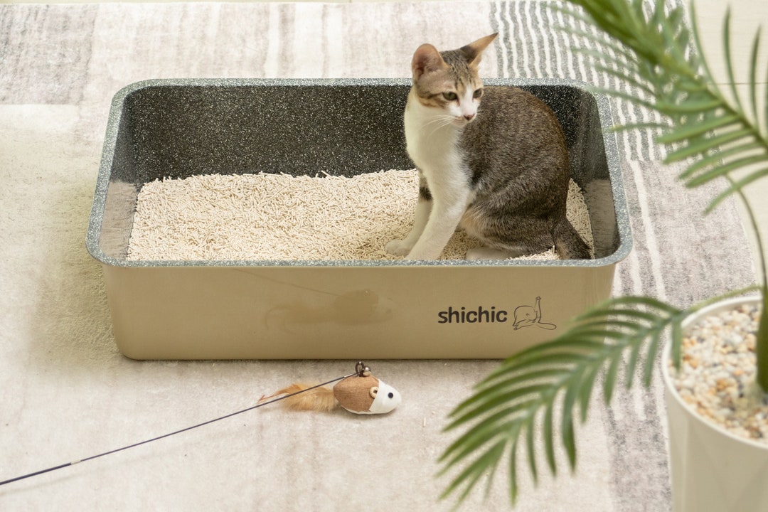 Marbleloo by Shichic | Non-Stick Teflon Steel Cat Litter Box | Durable & Hygienic
