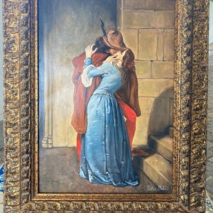The painting "The Kiss", oil on canvas, reproduction by Mafalda Protasi