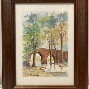 Quadro "Ponte e Alberi" di Roberto Romani, acquerello
