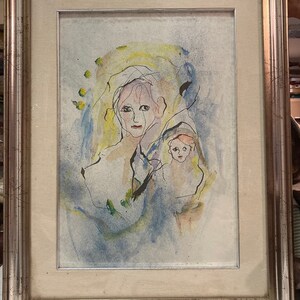 Quadro "Donna" di Ernesto Trecciani, tecnica mista su cartoncino