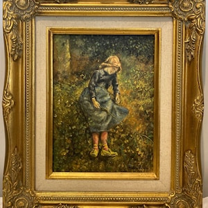 The painting "The Shepherdess" by Camille Pissarro, copy by Mafalda Protasi, oil on canvas