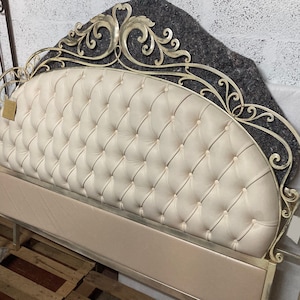 Iron and silver leaf headboard with bed frame