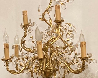 Florentine style floor lamp with 10 lights, in wrought iron, gold leaf and Swarovski crystals