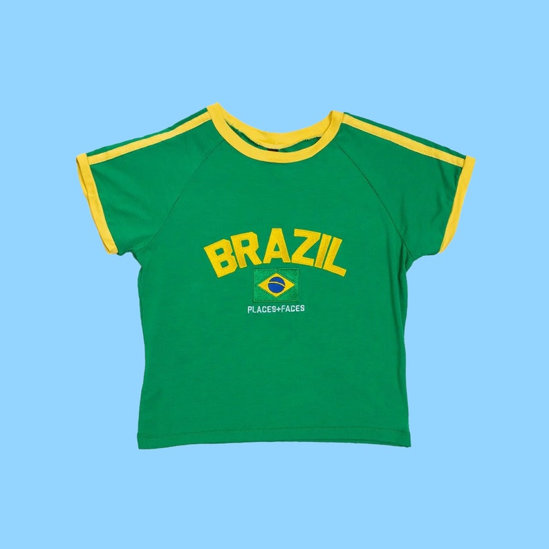 Brazil Crop Top Brazil Flag Cropped T Shirt Y2k Brasil Jersey Etsy